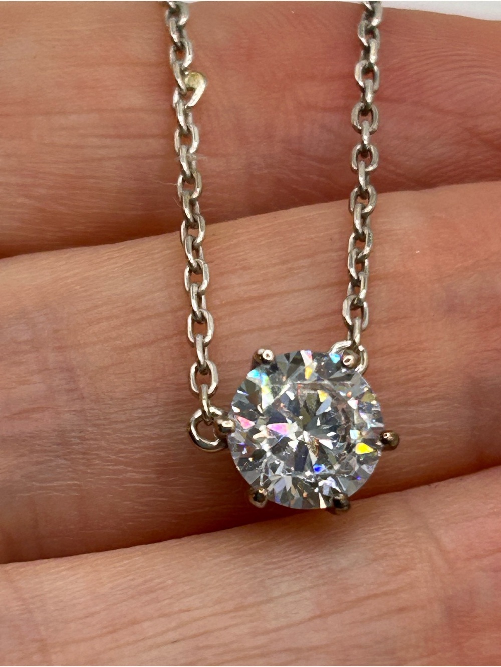 STERLING SILVER Round 1.25ct  CZ PENDANT NECKLACE 18”